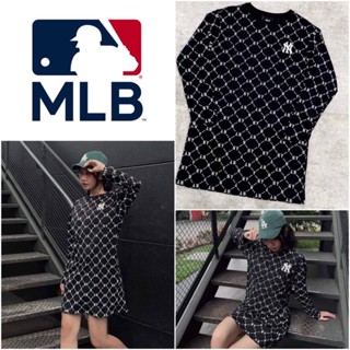 ชุดเดรสผ้ายืด MLB สกรีนลาย ปักโลโก้