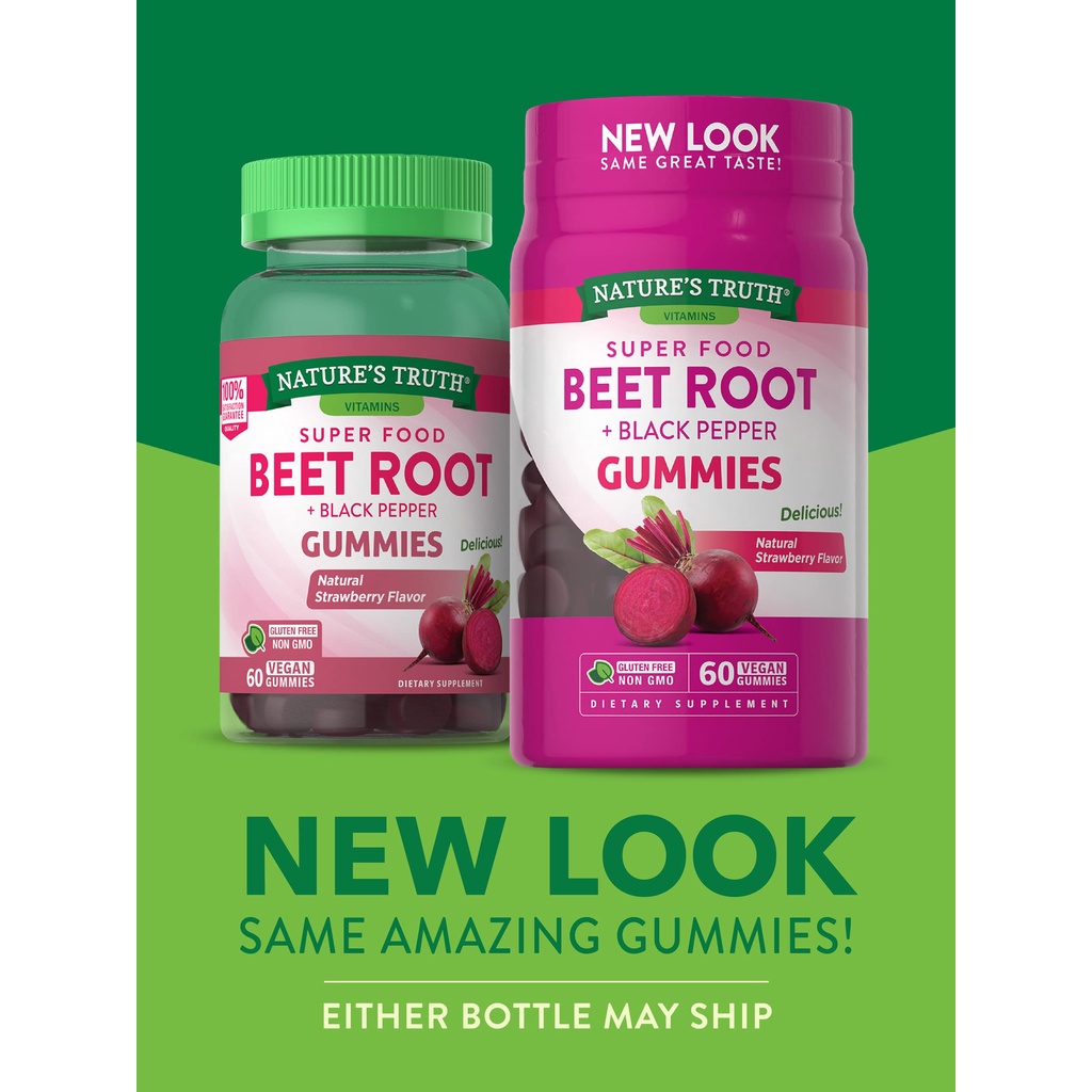 🌟 พร้อมส่งด่วน !!! ส่งฟรี 🌟 ✨NATURE'S TRUTH 'NEW LOOK' VITAMINS SUPER  FOOD BEET ROOT+BLACK PEPPERS GUMMIES รสสเตอเบอรี่ | Shopee Thailand