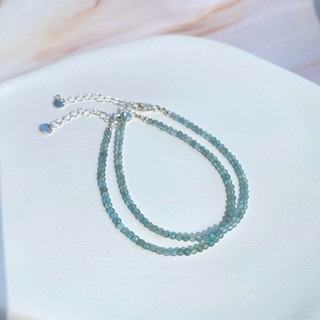 สร้อยข้อมือหิน อความารีน (Aquamarine) 🌊  เจียรขนาด 2mm อะไหล่เงินแท้