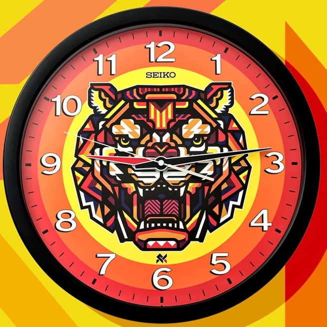 นาฬิกาแขวน Seiko Clock RUKKIT “THE TIGER” LIMITED EDITION รุ่น PUA041K ขอบสีดำ หน้าปัดลายเสือ ขนาดตัวเรือน 40 ซม.