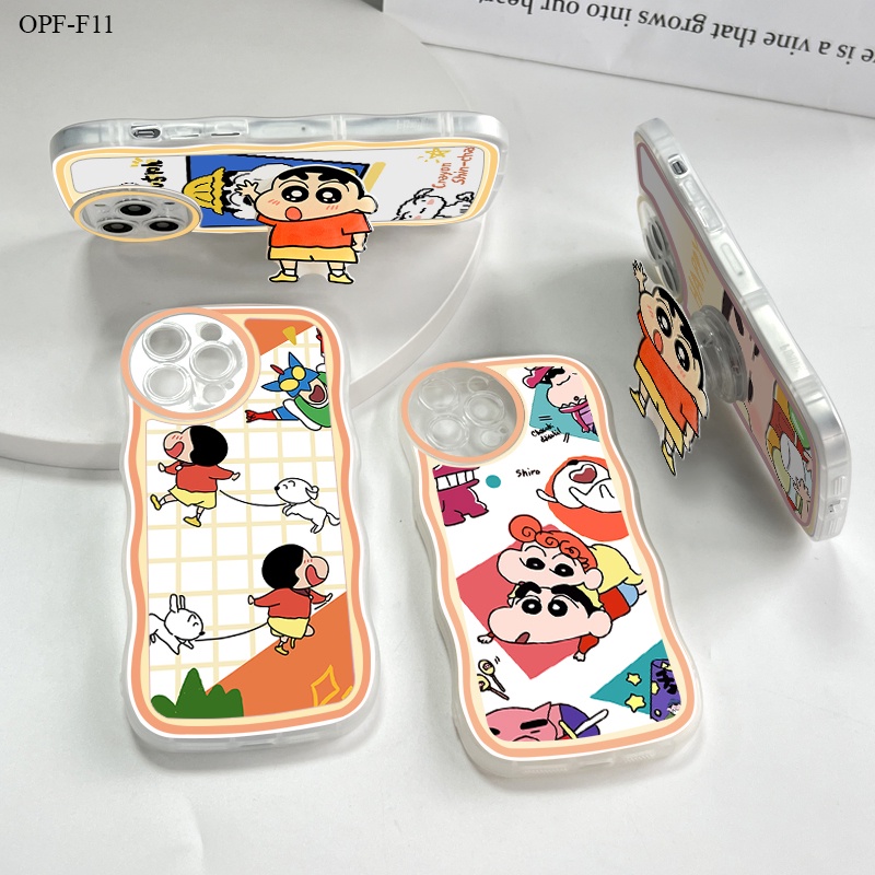 OPPO F11 F9 F7 F5 F3 F1S Youth Pro เคสออปโป้ สำหรับ Case Crayon Shin-chan Wave Bracket เคสโทรศัพท์ Full Back Cover Soft Protective Shockproof Casing  【Free Holder】