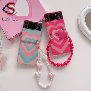 Lushuo เคสโทรศัพท์มือถือ ปิดด้านหลัง ลายหัวใจ ขนาดใหญ่ พร้อมสายคล้องมือ สําหรับ Samsung Galaxy Z Flip 3 5G and Z Flip 4 Z Flip3 ZFlip3 ZFlip 3 Z Flip4 ZFlip 4