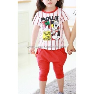 STPB-701 ชุดเซ็ทเด็กผู้ชายแขนสั้นขาสั้น สีแดง Mic Size-110 (4-5Y)