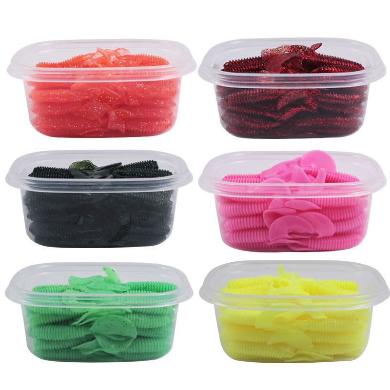 Lure Soft Bait Burst แปดสี Curly Tail ตกปลา 50 ชิ้นกล่อง 5 ซม./6 ซม./7 ซม.ปลอมเหยื่อตกปลาทะเลใช้ Upturned ปาก