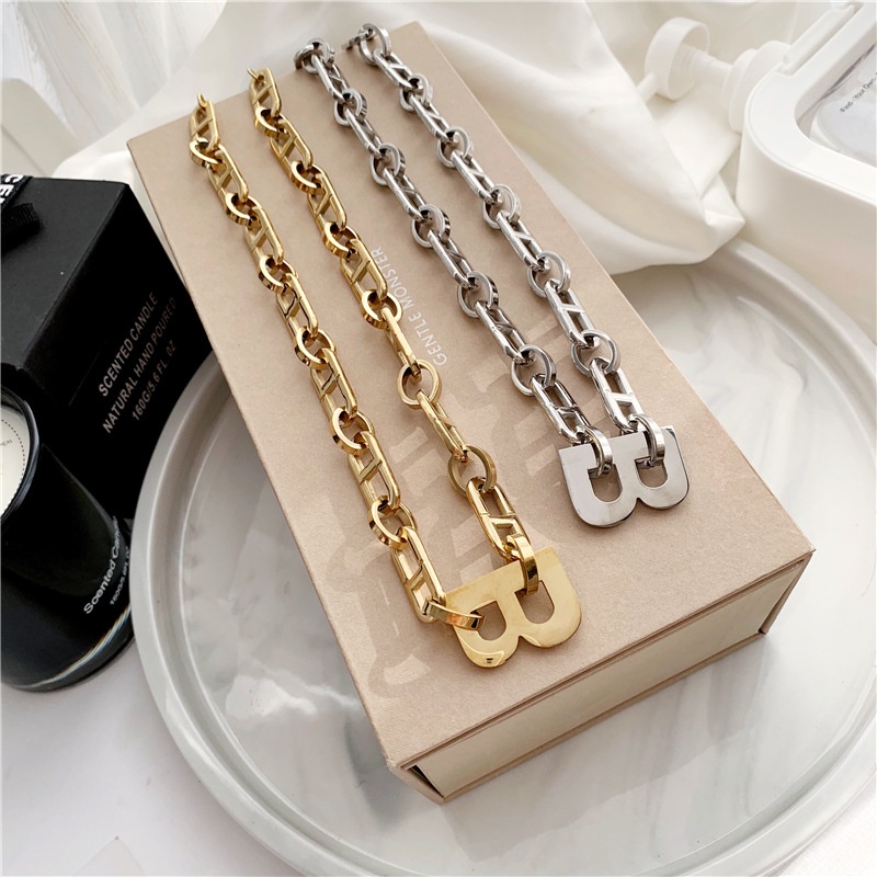 ฮิปฮอป พังก์ พังก์ สร้อยคอโซ่ หรูหรา ออกแบบตัวอักษร B Charm สร้อยคอโช้คเกอร์ สีทอง โกธิค เครื่องประดับสําหรับผู้หญิง ปาร์ตี้