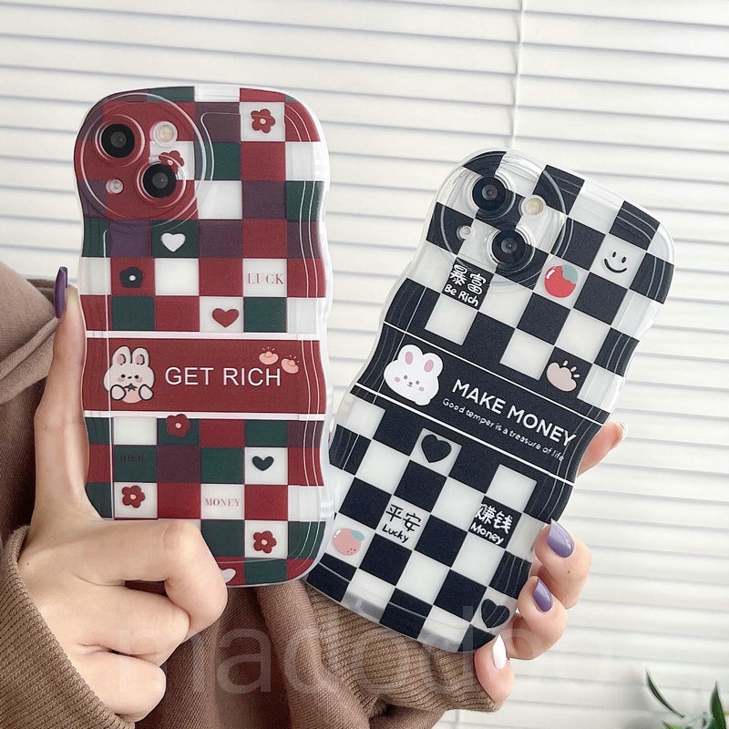 Grid Casing Redmi Note 13 12 11S 11 10s 10 Pro 9 8 13C 12C 10C 10A 9C 9S 9A 6A 5A A3 POCO X5 M3 X3 X4 M4 Pro 4G F4 F5 5G NFC K40S Waves Edge Cartoon Rabbit Get Rich Make Money Merry Christmas New Year Gift Clear Soft Phone Case BW 11