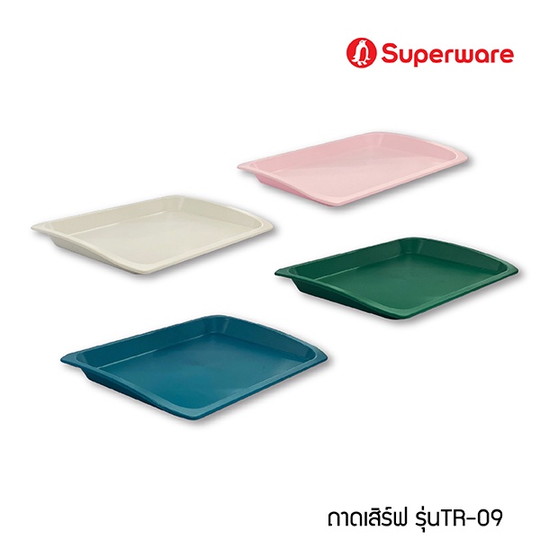 Srithai Superware ถาดเสริฟพลาสติกมีที่จับ ถาดยกอาหาร ขนาดใหญ่ แบบสี่เหลี่ยมโค้งมน Plastic Serving Trays TR-09 (ABS)