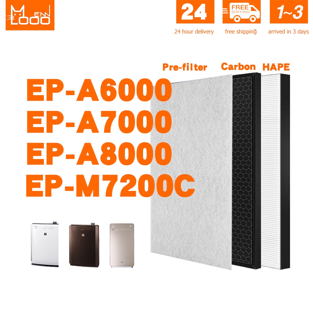 กรองฝุ่นสําหรับ Hitachi เครื่องฟอกอากาศ รุ่น EPF-DV1000H, EP-A6000, EP-A7000, EP-A8000, EP-M7200C ชุด HEPA + กรองคาร์บอน