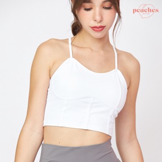 [Peaches active] Soft flex Corset bra (Linen) - สปอร์ตบราสีขาว / ชุดชั้นในออกกำลังกาย สปอร์ตบรา เล่นกีฬา