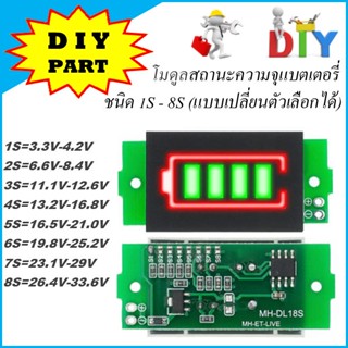 โมดูลวัดความจุแบตเตอรี่ 1S -8S แบบเปลี่ยนตัวเลือกได้ Lithium Battery Capacity Indicator LED Display