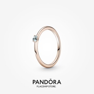 Pandora แหวนชุบโรสโกลด์ 14k สีฟ้าอ่อน สําหรับผู้หญิง j111