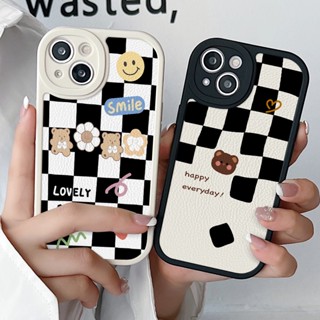 Realme X XT 8 9i 9 10 X2 Pro Plus Narzo 50 5G Phone Case Balck White Color Cute Lattice Bear Comera Lens Full Protective Cover TPU Silicone Soft Case | XMD 174