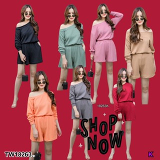 👗Pfashion [ส่งไว!!🚛] P18263 Set #สาวอวบ 2 ชิ้น เสื้อปาดไหล่ + กางเกงขาสั้น ..