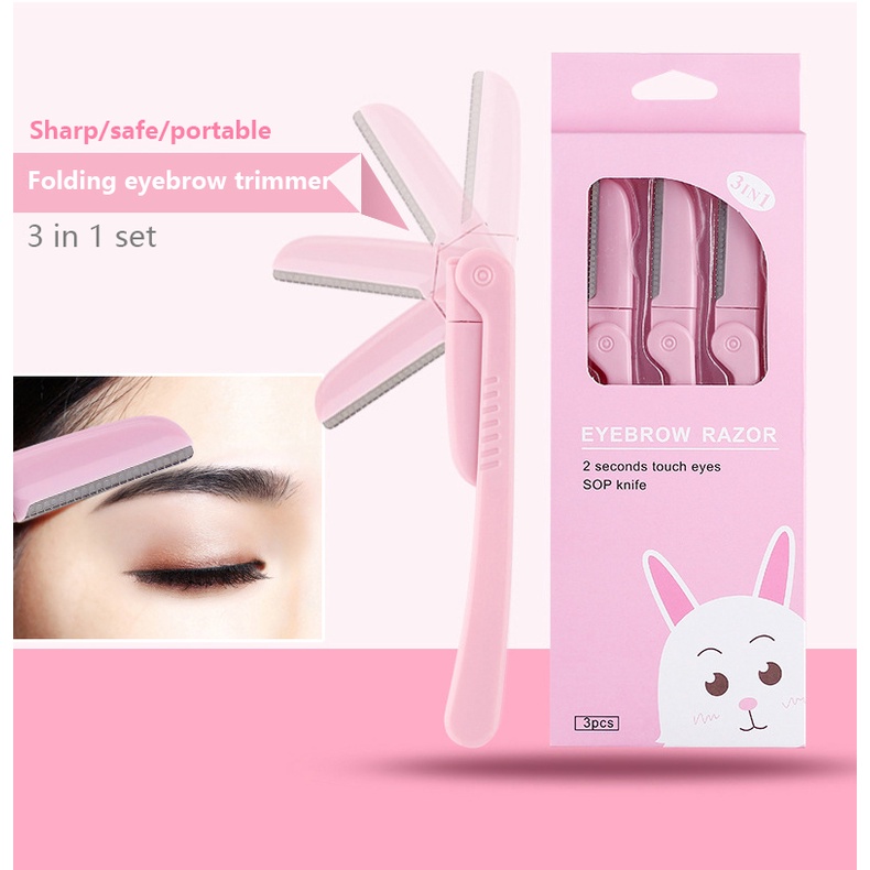 ผู้หญิง Face Care เครื่องมือกําจัดขนเครื่องโกนหนวดแต่งหน้ามีด Eyebrow Trimmer ปลอดภัยโกนหนวด Rezors (3 ชิ้น/ล็อต)