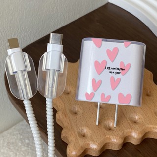 Pink Love Heart ซิลิโคนอ่อนนุ่ม กันฝุ่น กัด สายไฟ Usb สายชาร์จ หัวม้วน เคสป้องกัน สําหรับ Apple iPhone 18 / 20W