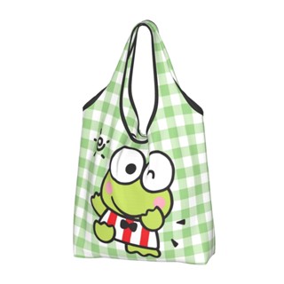 Kero Kero Keroppi กระเป๋าช้อปปิ้ง ทรงโท้ท ขนาดใหญ่ 50LBS ใช้ซ้ําได้ ซักได้