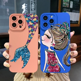 เคสโทรศัพท์มือถือ ขอบสี่เหลี่ยม ลายนางเงือก เด็กผู้หญิง สําหรับ OPPO Reno7 4G Reno6 Reno8 Z 5G Reno5 F Reno2 F Reno3 Reno4 A17 A17K A77S A57S