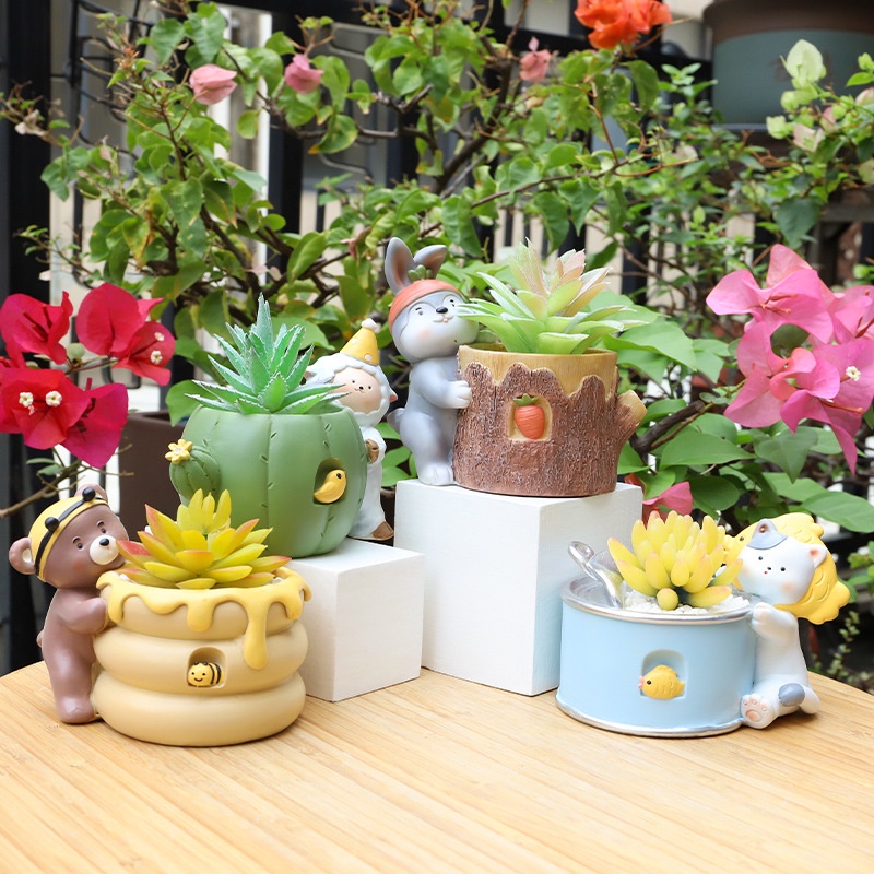 กระถางต้นไม้เรซิ่น ขนาดเล็ก ลายการ์ตูน สําหรับตกแต่งบ้าน สวน
