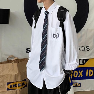 [Tie ]~(โปรโมชั่น) Dk เครื่องแบบนักเรียน เสื้อเชิ้ตแขนยาว สีขาว สไตล์เกาหลี สําหรับผู้ชาย และผู้หญิง การเริ่มต้น