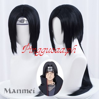 【Manmei】Anime Naruto Itachi Uchiha Cosplay Halloween Wig 65cm Long Straight Black Hair Heat Resistant Synthetic Wigs