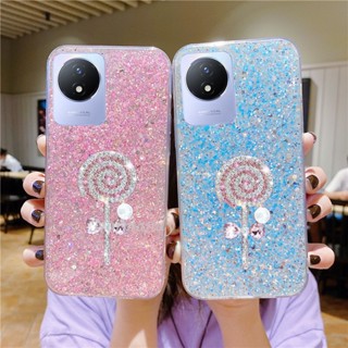 ขายดี เคสโทรศัพท์ซิลิโคน TPU แบบนิ่ม ลายอมยิ้ม ประดับกลิตเตอร์ฟอยล์สีทอง สําหรับ VIVO Y02 Y02s Y16 Y22 Y22S Y35 V25E V25 Pro 5G