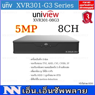 เครื่องบันทึก Uniview 8 CH รุ่น XVR301-08G3 รองรับกล้องความละเอียด 5 MP