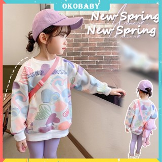 OKOBABY🌈พร้อมส่ง🌈เสื้อแขนยาวเด็กผู้หญิง น่ารัก รูปแบบหัวใจรัก สบาย การว่างจากงาน ด้านบน 1-8 ปี