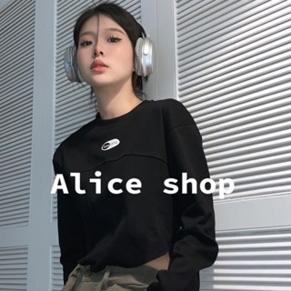 Alice เสื้อครอปแฟชัน คอV เสื้อครอปแขนสั้นเสื้อยืดแขนยาว 2023 สินค้ามาใหม่ A29J06L