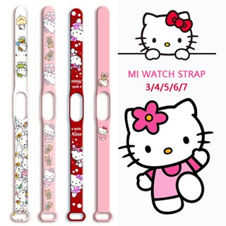 Kawaii สายนาฬิกาข้อมือ TPU ลายการ์ตูนเฮลโลคิตตี้ เซเลอร์มูน แบบเปลี่ยน สําหรับเด็กผู้หญิง Mi Band 4 3 5 6