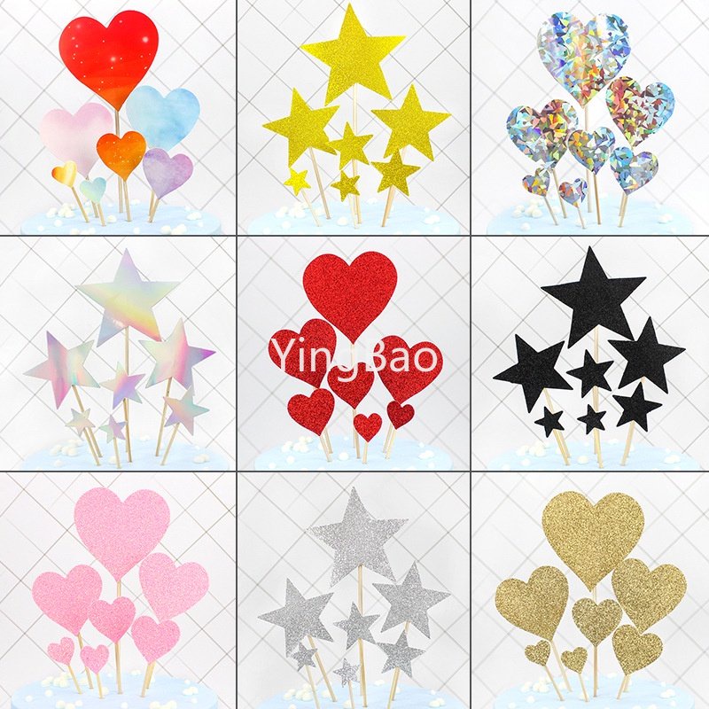 7 ชิ้น/เซ็ต Glitter Heart & Star เค้ก Toppers เลือกสําหรับ Sweet Love Theme งานแต่งงานหมั้น,วันวาเลนไทน์เจ้าสาวอาบน้ําวันแม่ตกแต่งเค้ก