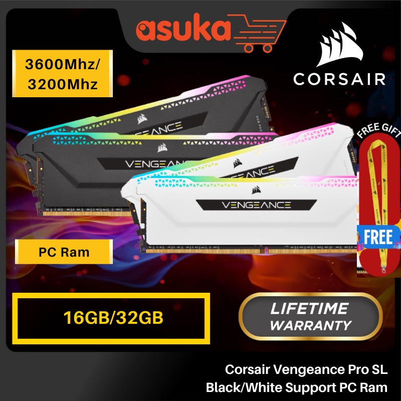 Corsair Vengeance Pro SL BK/WH RGB DDR4 แรมเกมมิ่ง 16GB/32GB 3200MHz/3600MHz XMP รองรับคอมพิวเตอร์