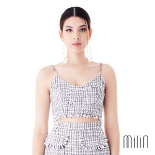 [MILIN] Camer Top Scoop v neck tweed chain strap crop top เสื้อสายเดี่ยว ผ้าทวีด ทรงครอป คอวี แต่งสายโซ่ ชายรุ่ย