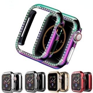 เคสเพชร พร้อมกระจกนิรภัยกันรอยหน้าจอ สําหรับ Apple Watch Series 8 7 6 5 4 3 2 1 SE SE2 iWatch 45 มม. 41 มม. 44 มม. 42 มม. 40 มม. 38 มม.