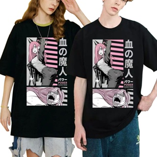 ถูกที่สุด Sexy Funny Anime Chainsaw Man Graphic Printed T-shirts Unisex Power Tshirt Men Women Fashion Cotton Short-slee