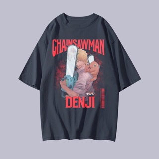 เสื้อยืดสีขาว Denji Chainsaw Man Vintage Style Oversized T-shirtเสื้อยืด เสื้อยืดสีพื้น_54