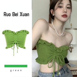 RUO BEI XUAN เสื้อครอปเกาะอกแฟชั่นผู้หญิงสไตล์เกาหลี