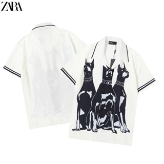 เสื้อเชิ้ตแขนสั้นลําลอง คอปก ทรงหลวม พิมพ์ลาย ZARA Doberman แฟชั่นสตรีท สําหรับผู้ชาย และผู้หญิง