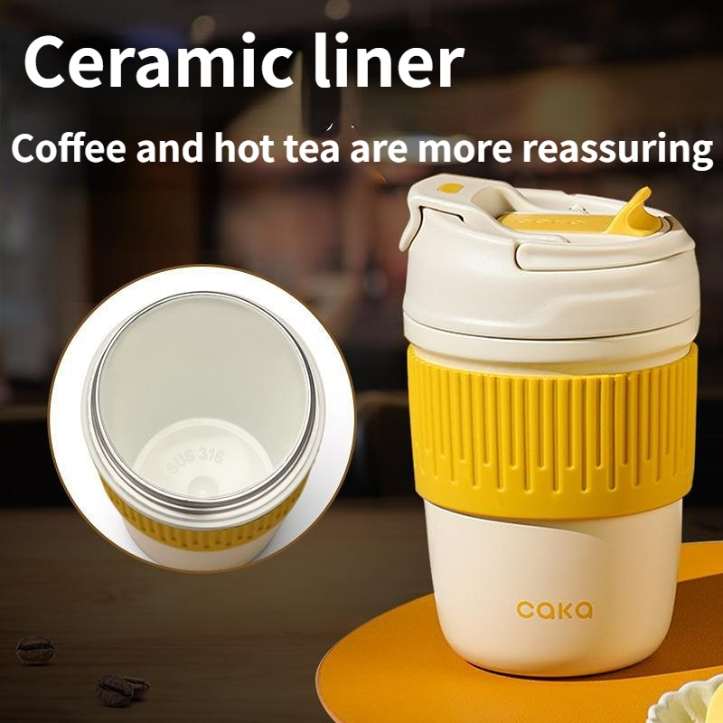 Ftip CAKA ซับเซรามิก ถ้วยความร้อน 450ml ถ้วยคู่หูน่ารัก, ถ้วยจิบ,ดื่มถ้วย