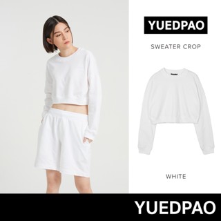 Yuedpao ยอดขาย No.1 รับประกันไม่ย้วย 2 ปี sweater  เสื้อยืดเปล่า เสื้อยืดสีพื้น เสื้อยืดSweater crop สี White