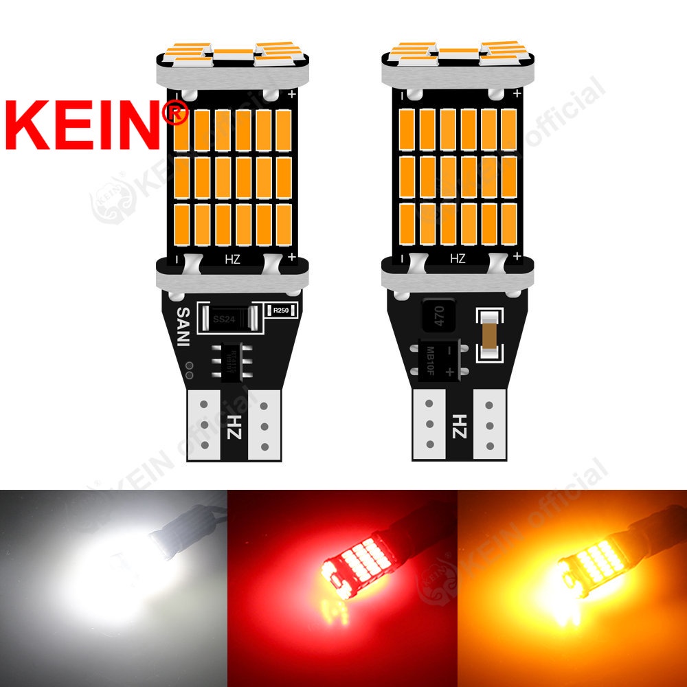 Kein 2PCS T15 4014 45SMD หลอดไฟ LED สําหรับรถ เบรค/ถอย/เลี้ยว/หมอก W16W สีขาว/แดง/เหลือง