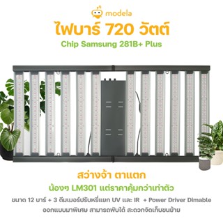 ไฟปลูก 12 บาร์  720W ชิป Samsung LM281B+ Plus Full Spectrum ดีมเมอร์ปรับหรี่แยก UV และ IR พร้อมส่งทันที