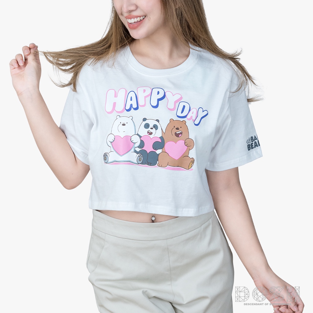 DOSH WOMEN'S CROPPED T-SHIRTS WE BARE BEARS เสื้อยืดครอปผู้หญิง 2สี (ขาว-ดำ) FBBWT1035 (XS/S-M/L)