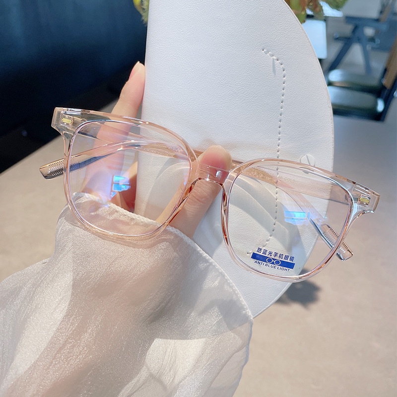 【จัดส่งจากกรุงเทพฯ】แว่นสายตาสั้น (0° ถึง -500°) แฟชั่นใหม่เวอร์ชั่นเกาหลีกรอบใหญ่ป้องกันแสงสีฟ้ากระจกแบน