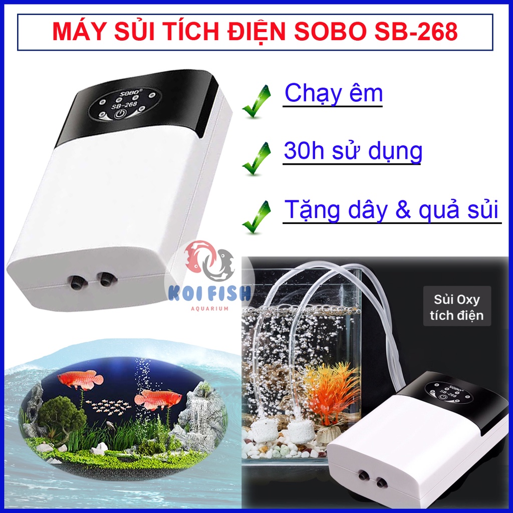 OXY Sobo SB-268 เครื่องผลิตออกซิเจนชาร์จ 2 หัว และหัวฉีด Sobo SB-168 1 อัน สําหรับตู้ปลา เมื่อตกปลาส