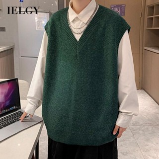 Ielgy เสื้อกั๊ก ผ้าถัก ทรงหลวม สีพื้น สไตล์ฮาราจูกุ สําหรับผู้ชาย