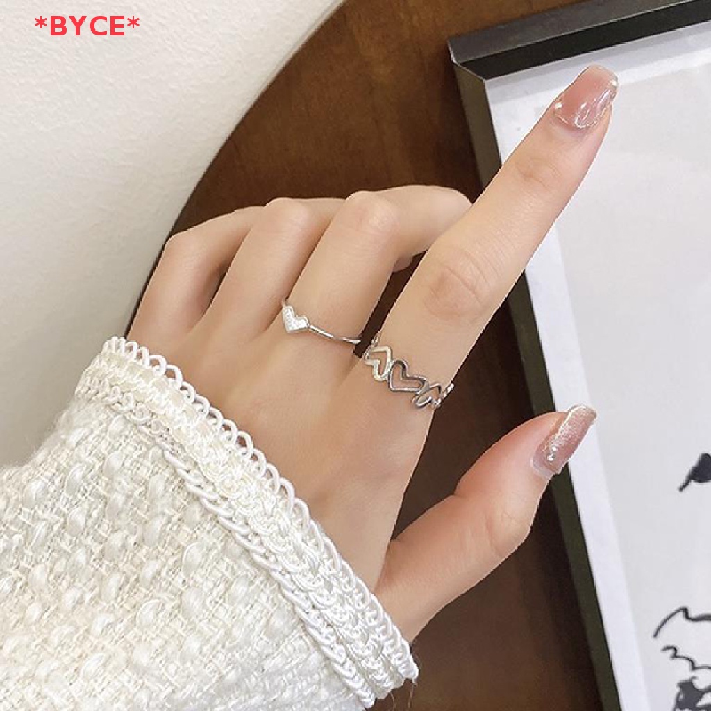 Byce> แหวนแฟชั่น รูปหัวใจ เรขาคณิต กลวง เครื่องประดับแฟชั่น ของขวัญ 2 ชิ้น
