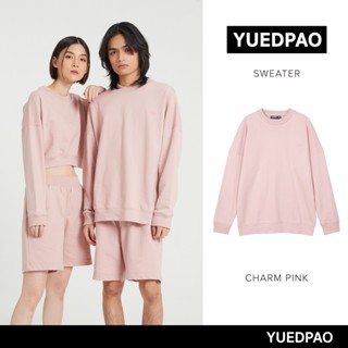 Yuedpao ยอดขาย No.1 รับประกันไม่ย้วย 2 ปี sweater  เสื้อยืดเปล่า เสื้อยืดสีพื้น เสื้อยืด Sweater สี Charm pink