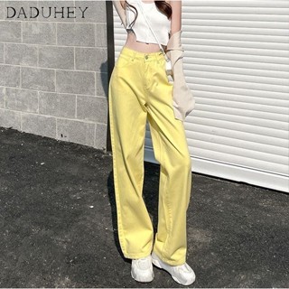 DaDuHey💕 Womens Yellow High Street Wide-Leg Pants High Waist Drooping 2022 Ins New Slimming Loose Straight Jeans