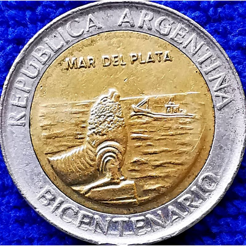 เหรียญ​อาร์เจน​ติ​น่า​ Argentina, 1​ Peso, ( ที่ระลึก​200ปีการปฏิวัติ), #​2622, ใช้แล้ว
