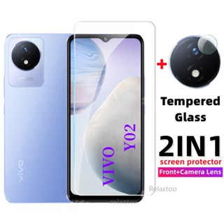 2 IN 1 ฟิล์มกระจกนิรภัยกันรอยหน้าจอ แบบใส เต็มจอ สําหรับ VIVO Y02 Y 02 VIVOY02 2022